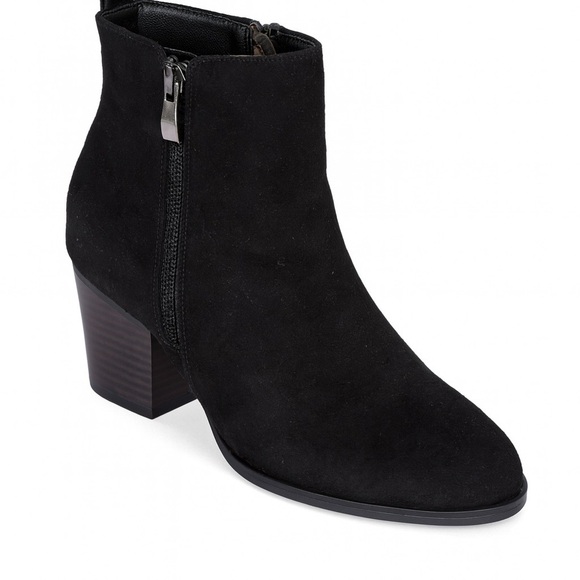 Liz Claiborne Women’s Size 6W Black Suede Feel Heeled Booties Zip Ankle Boots - Picture 2 of 6